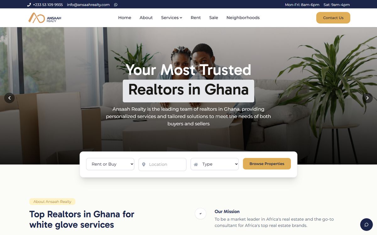 Ansaah Realty website by TinTin Technologies