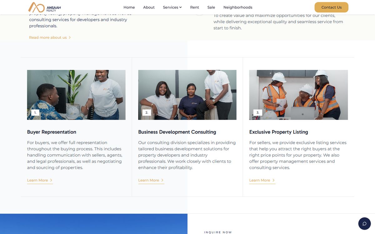Ansaah Realty website section