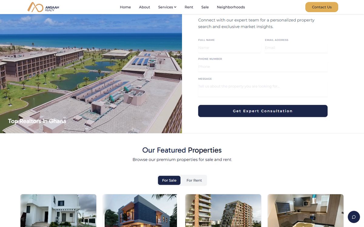 Ansaah Realty website section