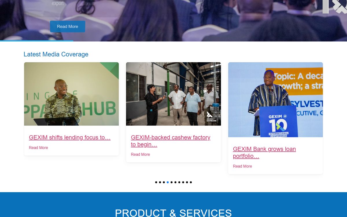Ghana EXIM Bank website section