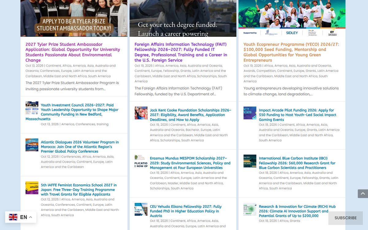 Opportunities for Youth website section