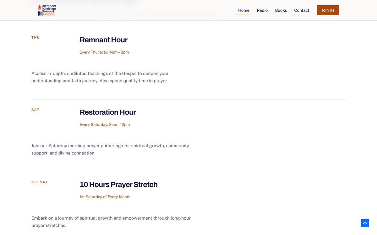 Remnant Christian Network Ghana website section