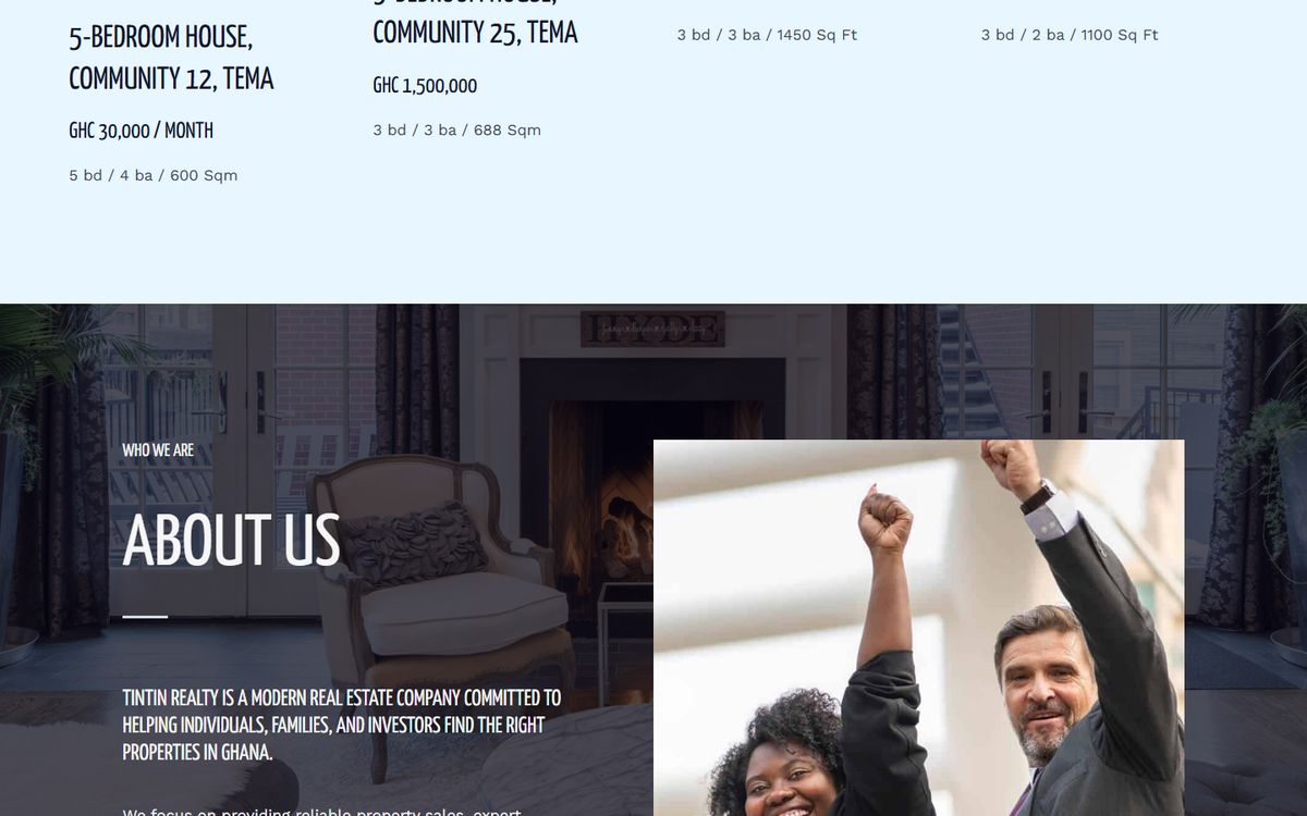 TinTin Realty website section