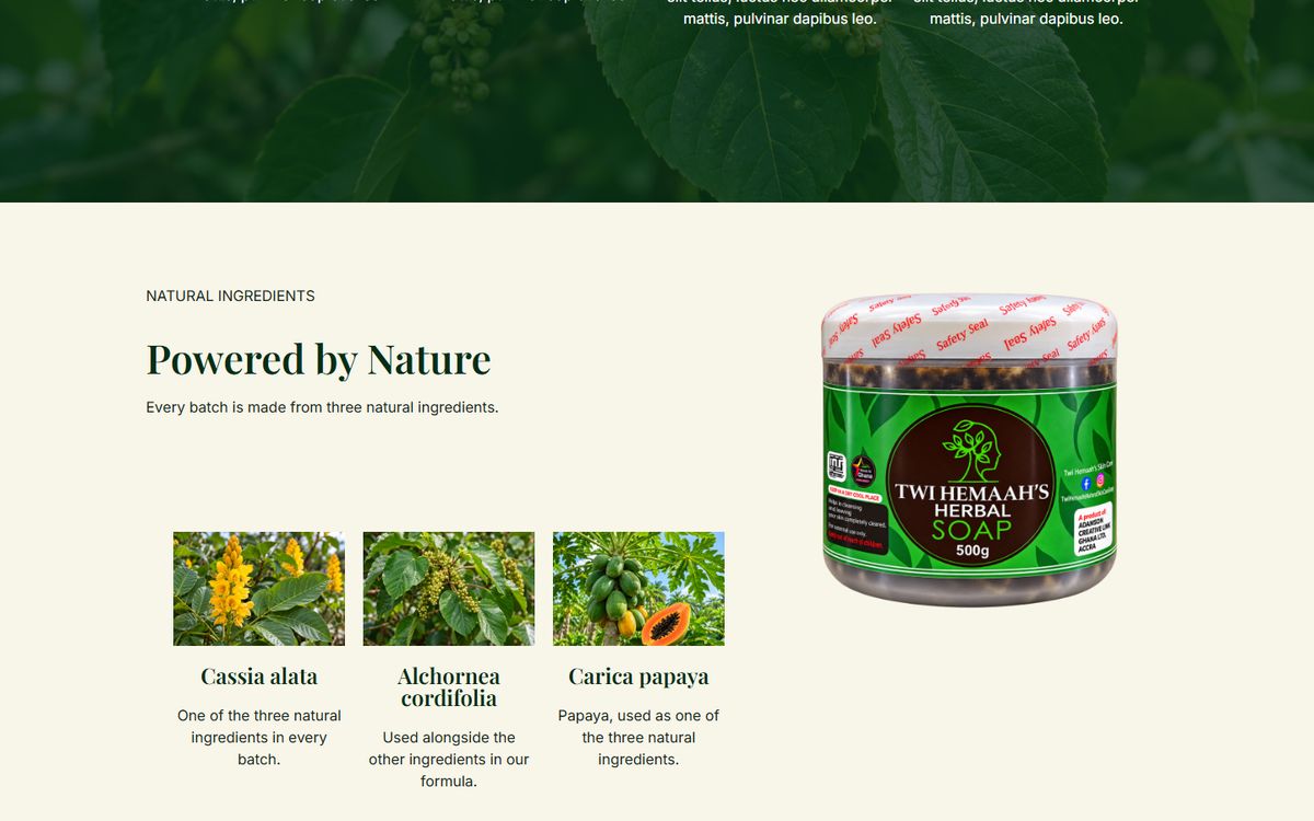 Twihemaah Herbal Soap website section